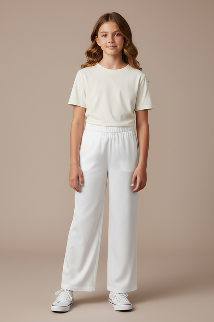 Pantalon Chino Blanc Ample Élastique Fluide Enfant - Viscose