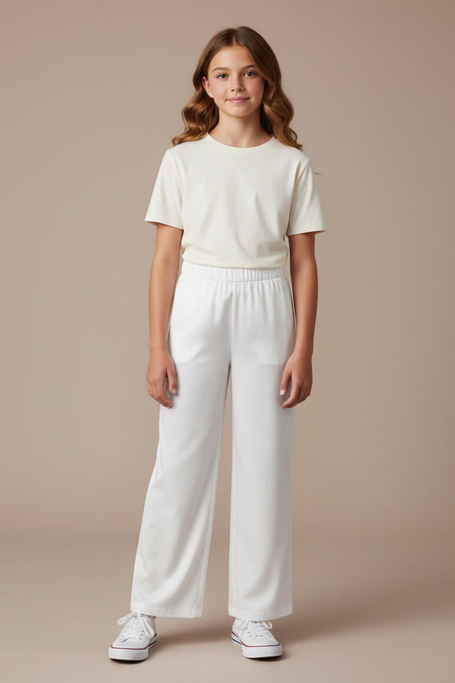 Pantalon Chino Blanc Ample Élastique Fluide Enfant - Viscose