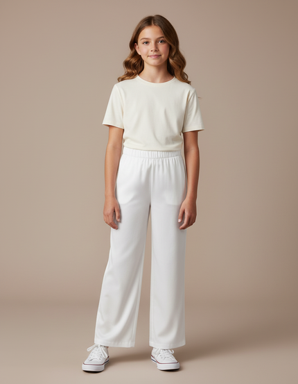 Pantalon Chino Blanc Ample Élastique Fluide Enfant - Viscose