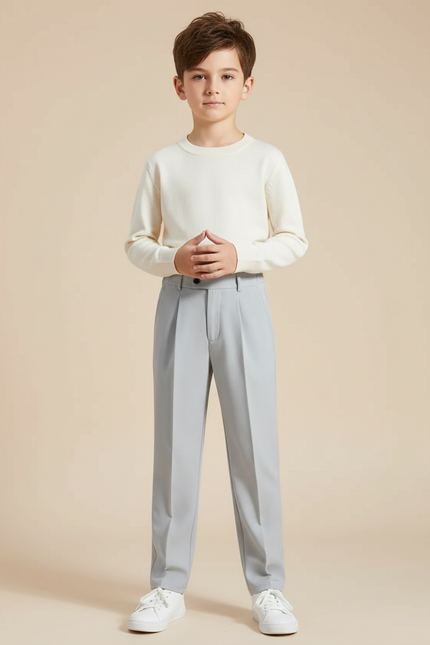 Pantalon Chino Gris Clair Droit Élégant Garçon - Gabardine