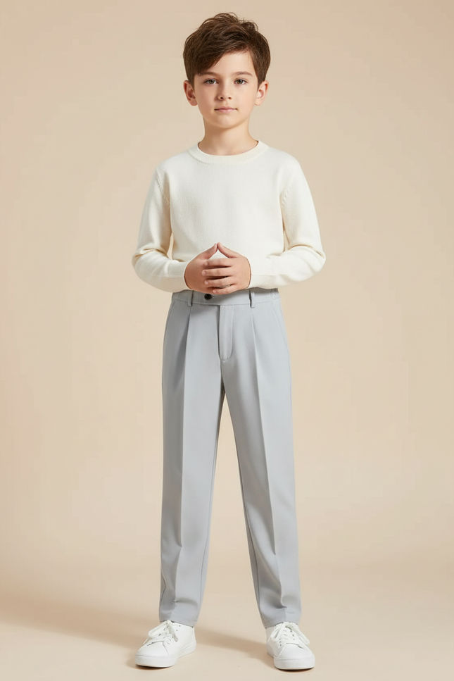 Pantalon Chino Gris Clair Droit Élégant Garçon - Gabardine