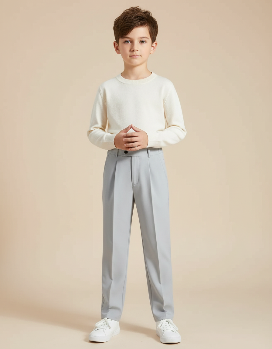 Pantalon Chino Gris Clair Droit Élégant Garçon - Gabardine