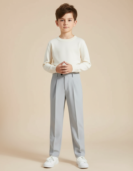 Pantalon Chino Gris Clair Droit Élégant Garçon - Gabardine