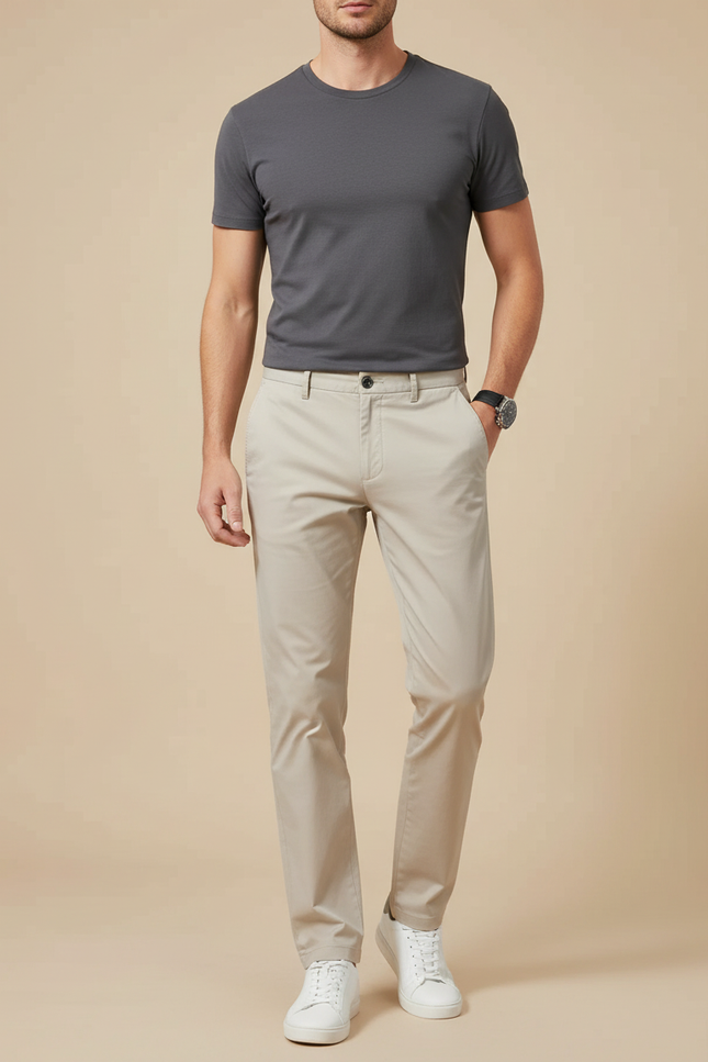 Pantalon Chino Homme Ete - Beige Coton