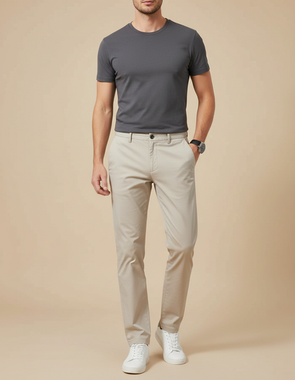 Pantalon Chino Homme Ete - Beige Coton