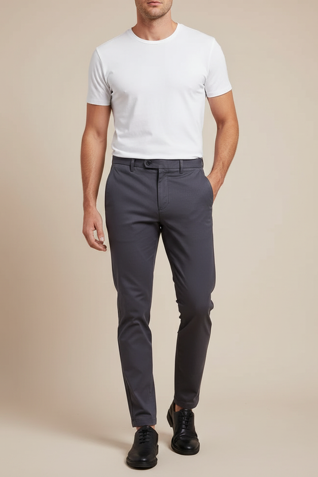 Pantalon Chino Gris Coton Slim Décontracté Homme Moderne