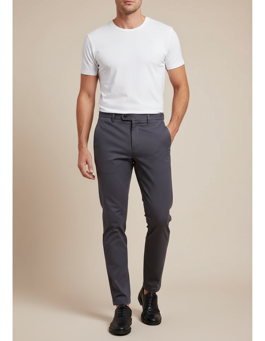 Pantalon Chino Gris Coton Slim Décontracté Homme Moderne