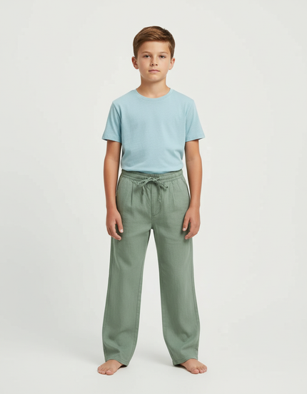 Pantalon Chino Vert Ample Coton Enfant Décontracté - Lin