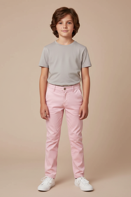 Pantalon Chino Rose Coton Slim Garçon Élégant - Gabardine