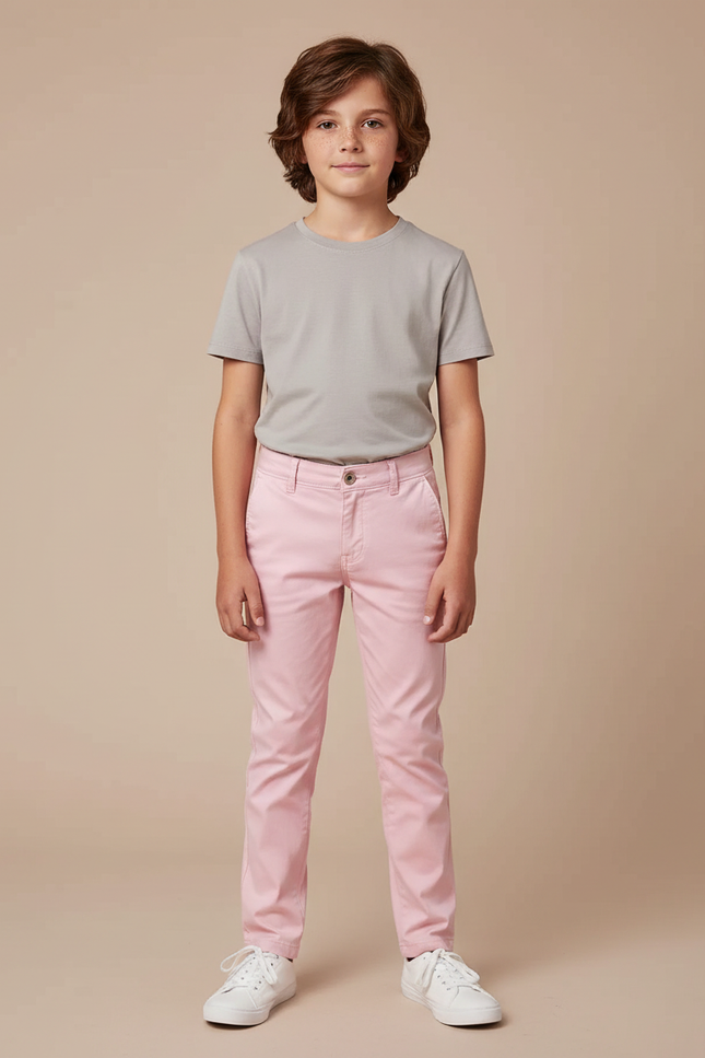 Pantalon Chino Rose Coton Slim Garçon Élégant - Gabardine