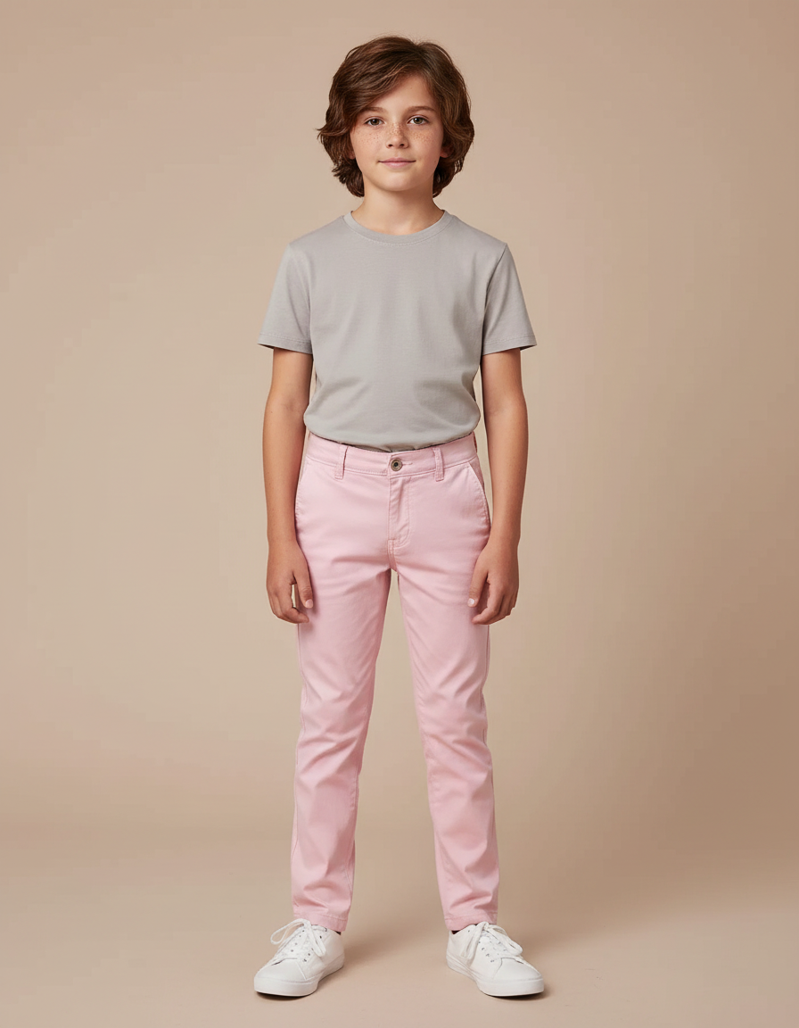 Pantalon Chino Rose Coton Slim Garçon Élégant - Gabardine