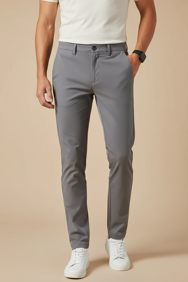 Pantalon Chino Gris Slim Stretch Élégant Homme - Polyester