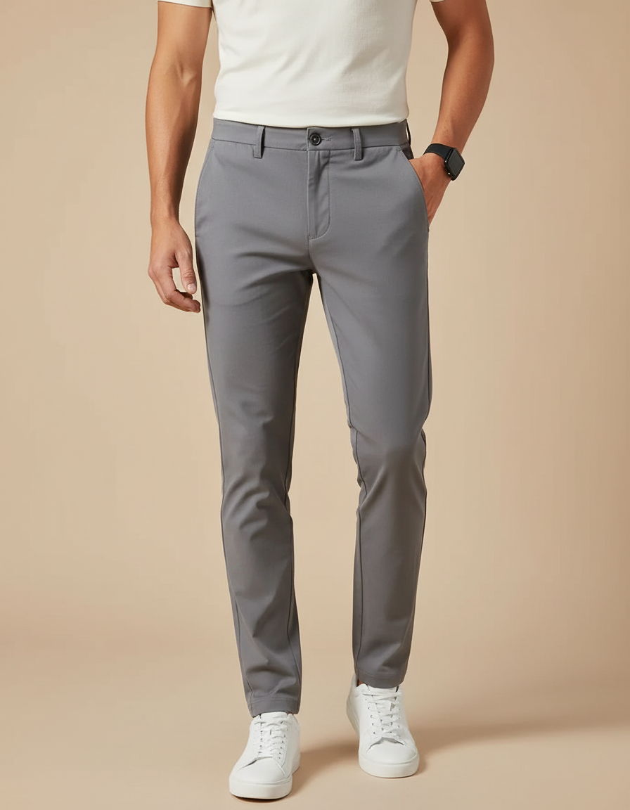Pantalon Chino Gris Slim Stretch Élégant Homme - Polyester