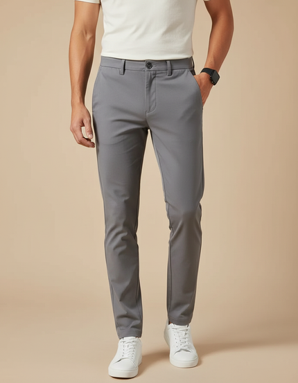 Pantalon Chino Gris Slim Stretch Élégant Homme - Polyester