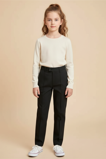 Pantalon Chino Noir Droit Élégant Enfant - Gabardine