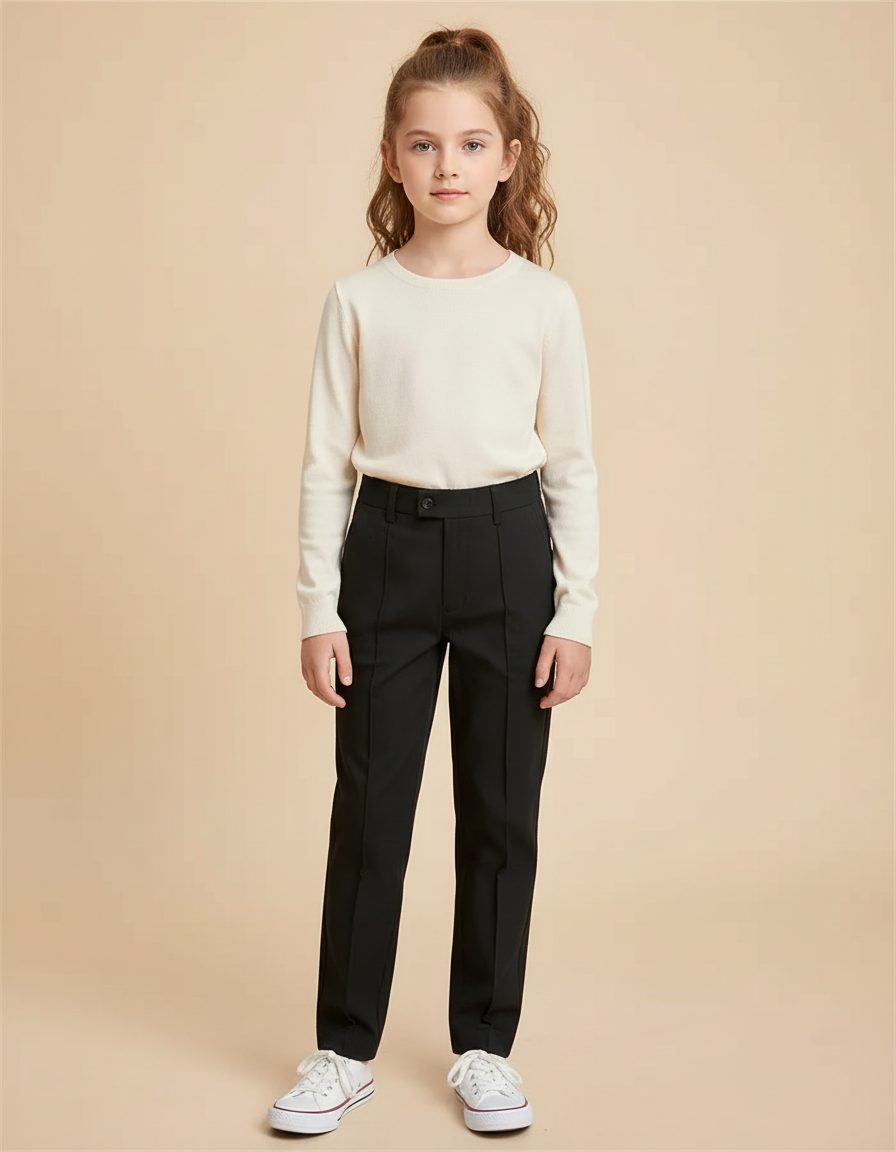 Pantalon Chino Noir Droit Élégant Enfant - Gabardine