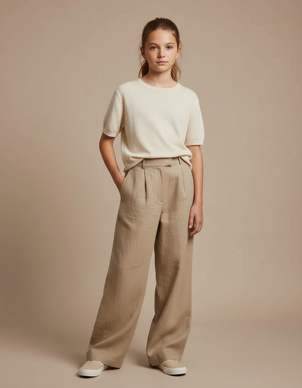 Pantalon Chino Beige Ample Lin Décontracté Enfant