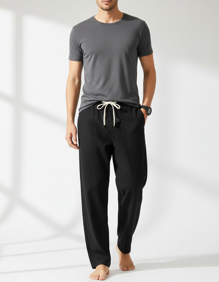 Pantalon Chino Noir Ample Coton Lin Homme