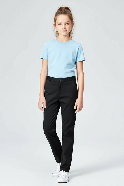 Pantalon Chino Noir Coton Droit Classique Fille