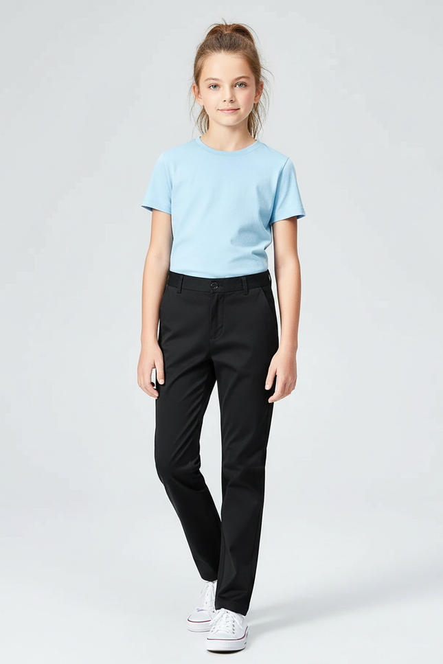 Pantalon Chino Noir Coton Droit Classique Fille
