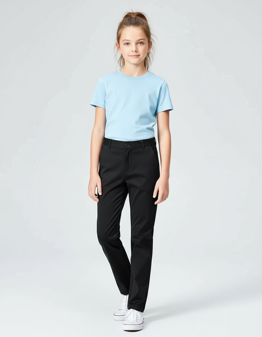 Pantalon Chino Noir Coton Droit Classique Fille