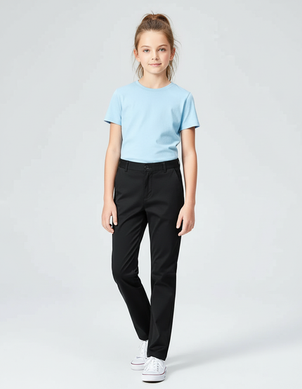 Pantalon Chino Noir Coton Droit Classique Fille