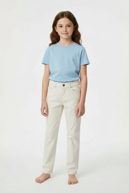 Pantalon Chino Crème Droit Coton Enfant Basique - Beige