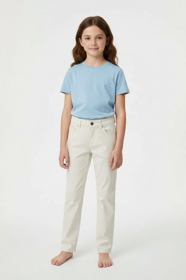Pantalon Chino Crème Droit Coton Enfant Basique - Beige