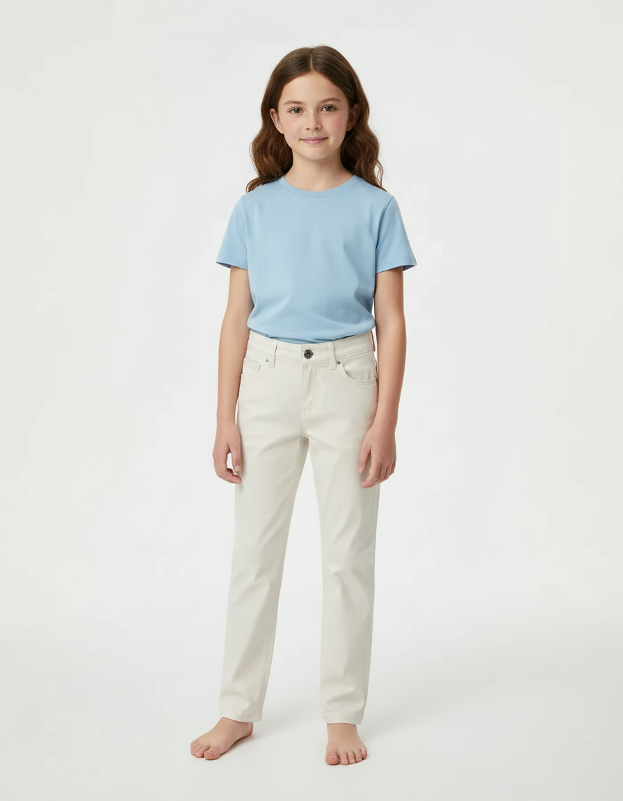 Pantalon Chino Crème Droit Coton Enfant Basique - Beige