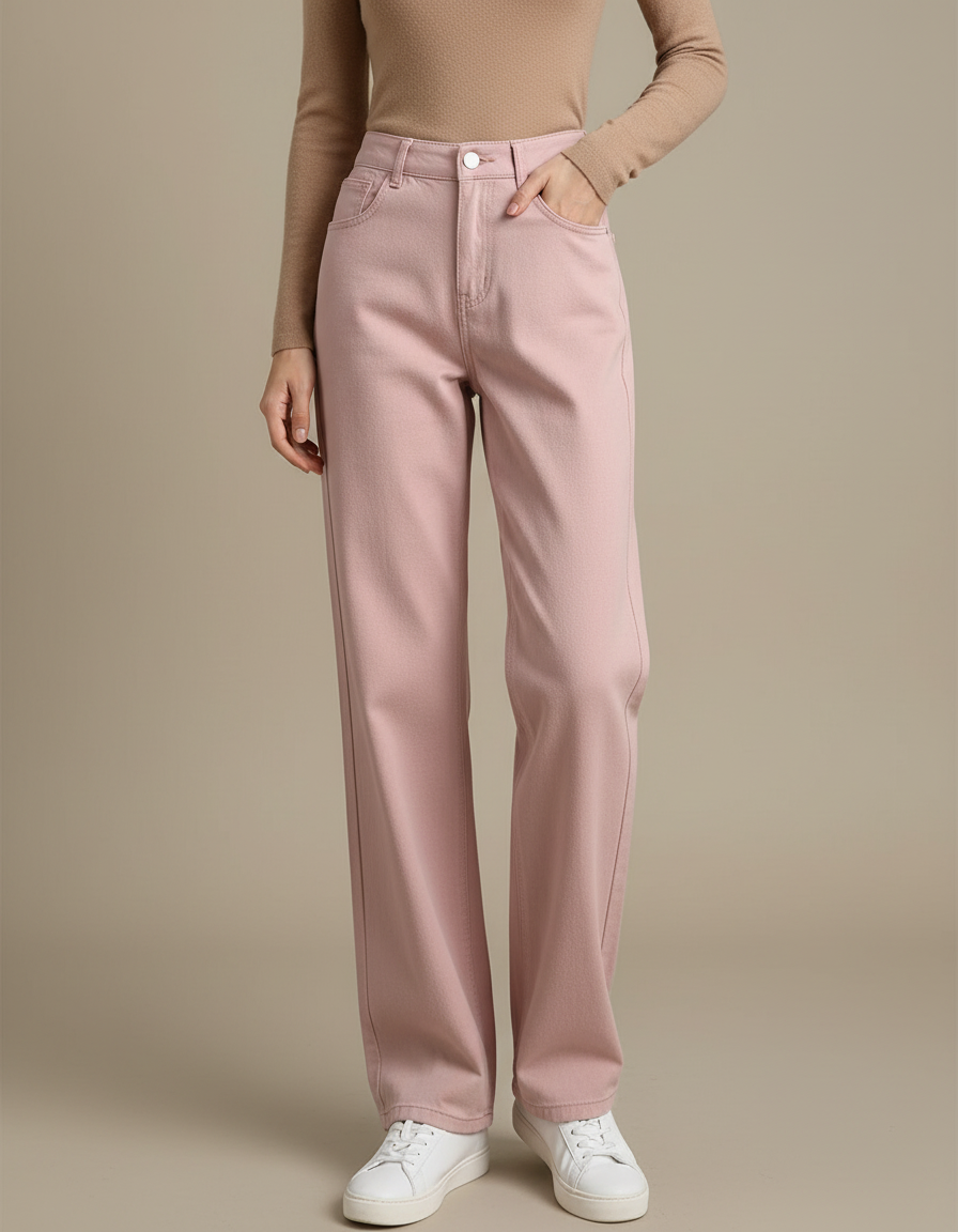 Pantalon Chino Rose Taille Haute Ample Décontracté - Jean