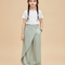 Pantalon Chino Vert Ample Irrégulier Fluide Fille - Polyester