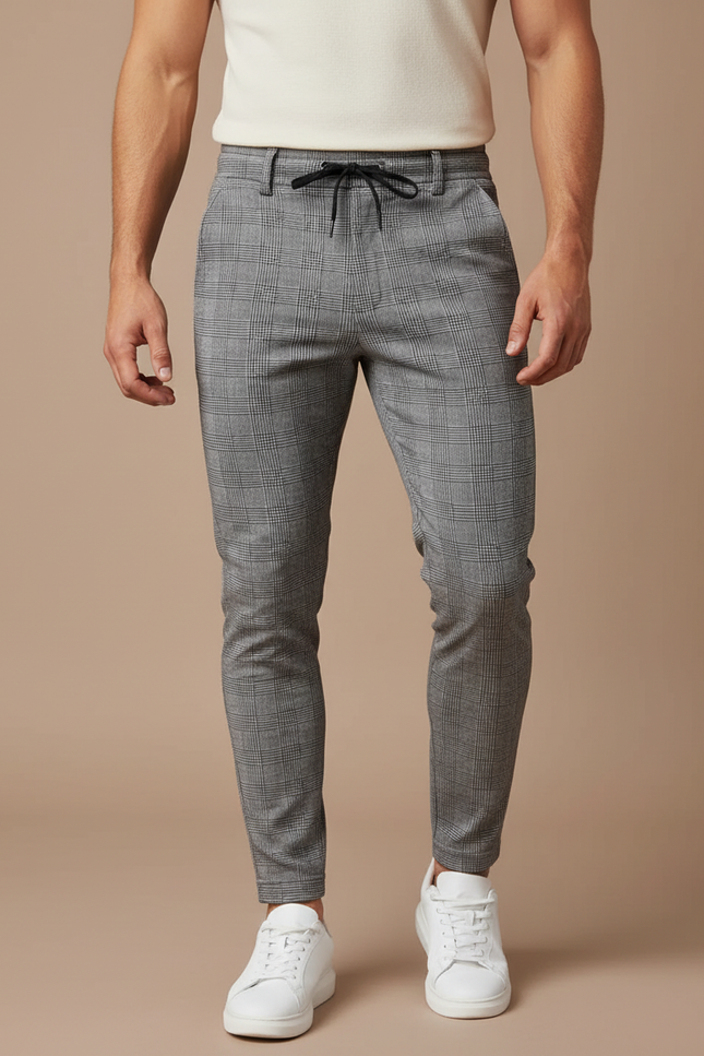 Pantalon Chino Carreaux Homme - Gris Polyester