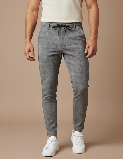 Pantalon Chino Carreaux Homme - Gris Polyester