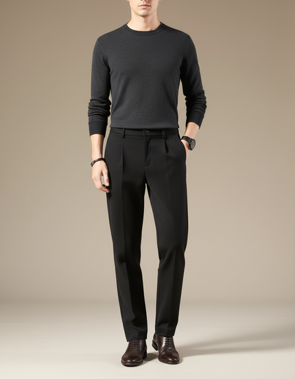Pantalon Chino Noir Plissé Droit Formel Homme Élégant - Gabardine