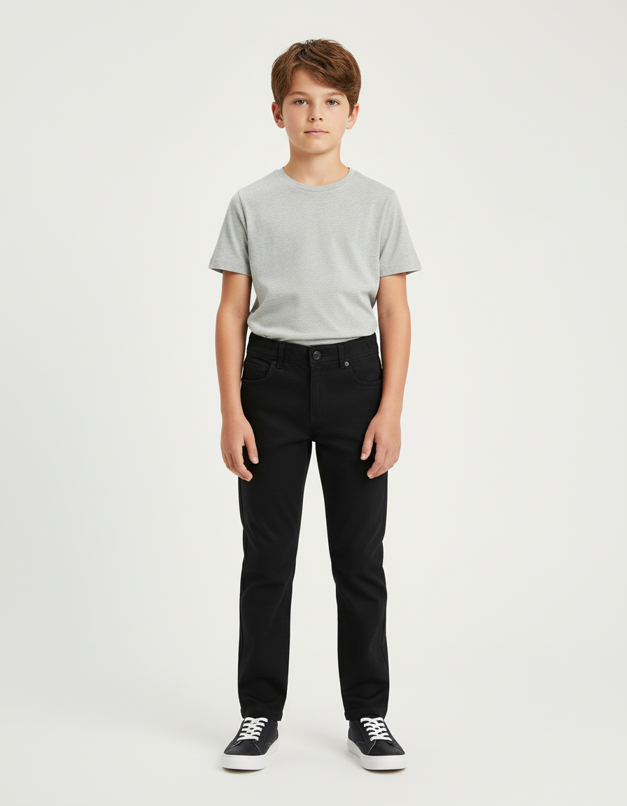 Pantalon Chino Noir Coton Droit Décontracté Enfant
