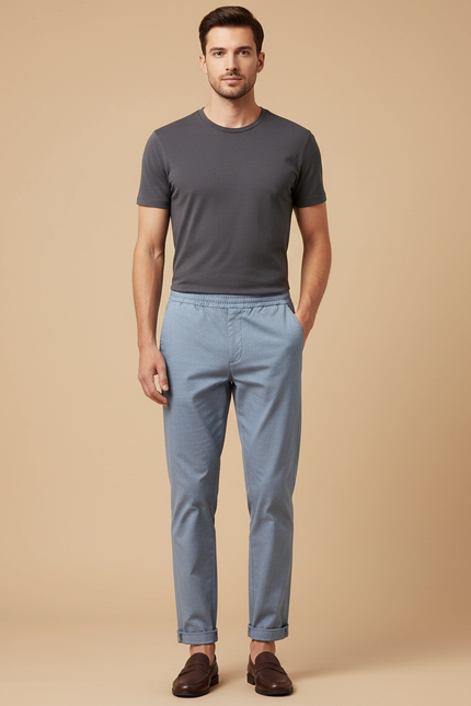 Pantalon Chino Bleu Ciel Coton Slim Décontracté Homme