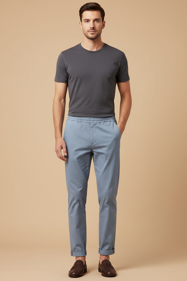 Pantalon Chino Bleu Ciel Coton Slim Décontracté Homme