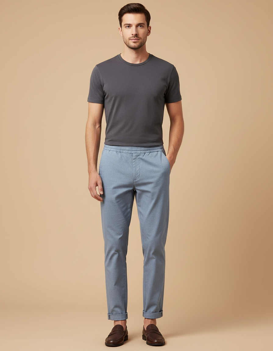 Pantalon Chino Bleu Ciel Coton Slim Décontracté Homme