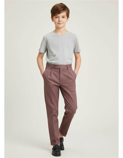 Pantalon Chino Marron Plissé Droit Enfant Coton