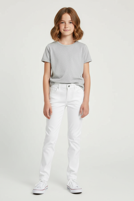 Pantalon Chino Blanc Droit Coton Élastique Enfant