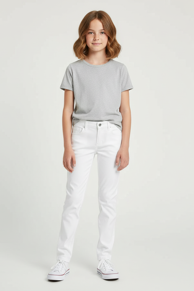 Pantalon Chino Blanc Droit Coton Élastique Enfant