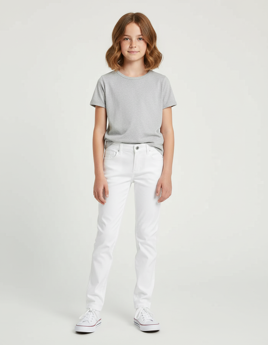 Pantalon Chino Blanc Droit Coton Élastique Enfant