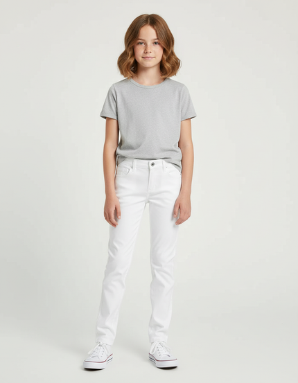 Pantalon Chino Blanc Droit Coton Élastique Enfant