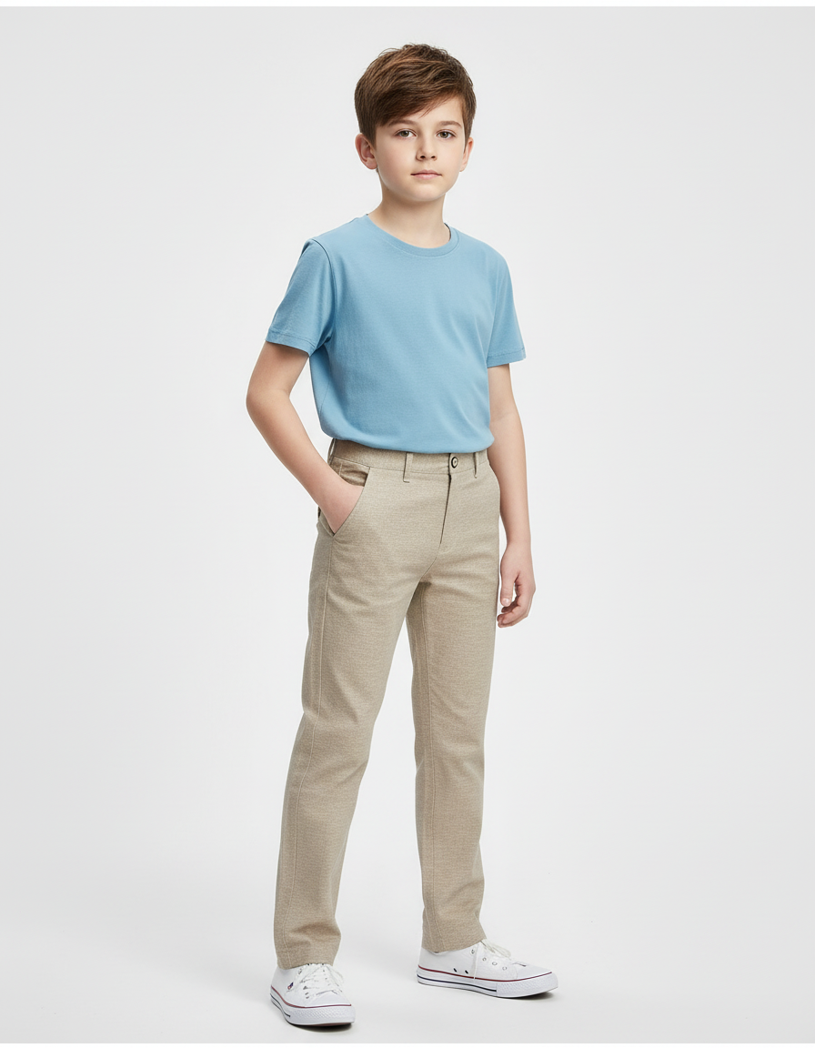 Pantalon Chino Beige Coton Droit Enfant Décontracté