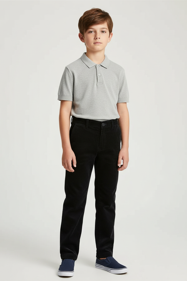 Pantalon Chino Noir Velours Côtelé Droit Garçon - Cordé