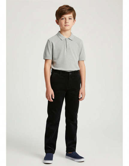 Pantalon Chino Noir Velours Côtelé Droit Garçon - Cordé