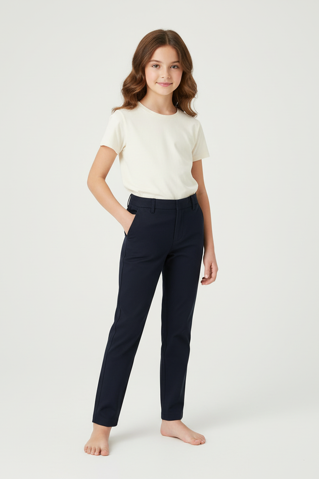 Pantalon Chino Marine Coupe Droite Fille Coton
