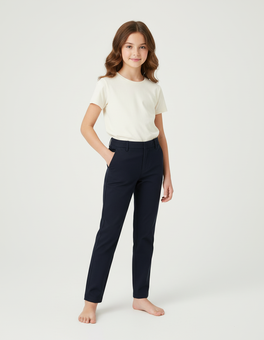 Pantalon Chino Marine Coupe Droite Fille Coton