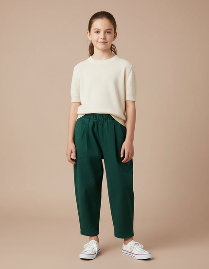 Pantalon Chino Vert Ample Coton Élastique Enfant