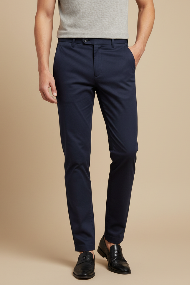 Pantalon Chino Homme Bleu Marine Ajusté Coton Élégant